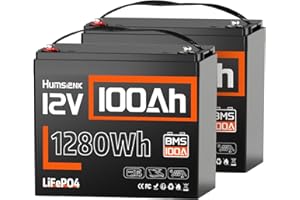 HumsiENK 12V 100Ah LiFePO4 Lithium Battery, 100A BMS, Group 24 Size, 1280Wh Energy, 15000 Deep Cycles for RV, Solar, Off-Grid