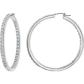 Amazon Essentials Platinum or Gold Plated Sterling Silver Inside-Out Hoop Earrings made with Infinite Elements Zirconia, (previously Amazon Collection)
