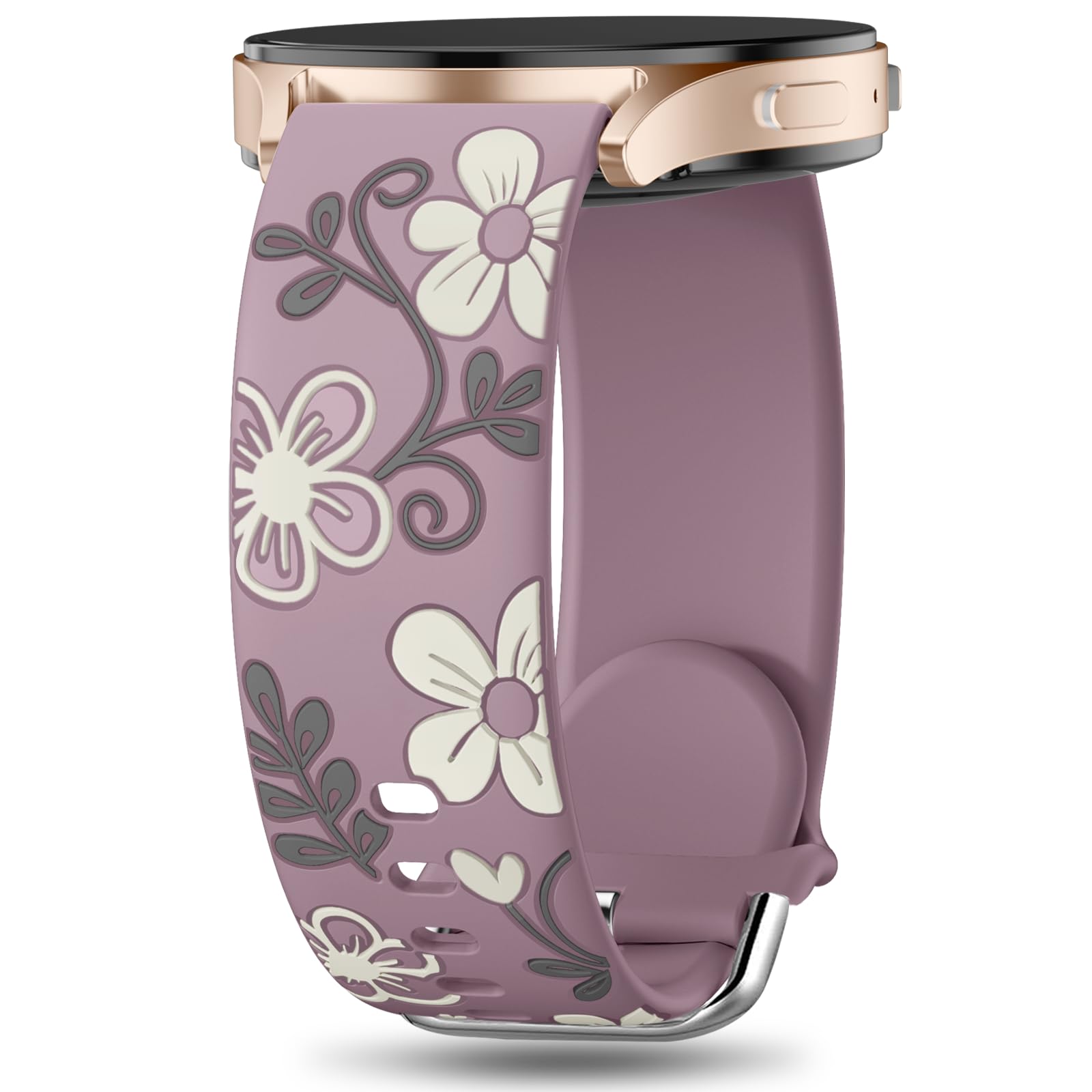 Photo 1 of Witzon Floral Band Compatible with Samsung Galaxy Watch 7 Band/FE 6 5 4 40mm 44mm,Galaxy Active 2, 20mm Watch Band Engraved Cute Flower Soft Silicone Inlay Replacement Strap Dressy Accessories Women