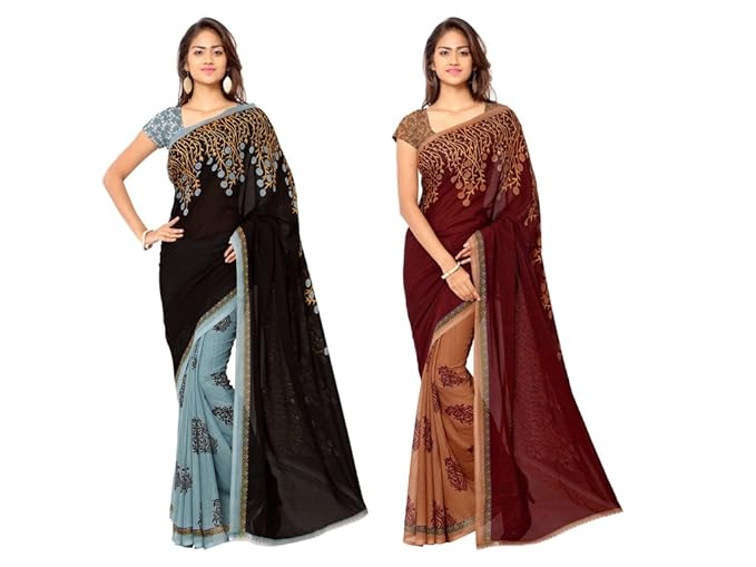 Anand Sarees georgette with blouse piece Saree (Pack of 2) (COMBO 2_1108_4_Multi_One Size)