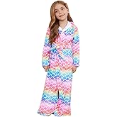 Jxstar Girls Bathrobes Kids Long Hooded Robes Plush Full Length Coral Fleece Pajamas Sleepwear