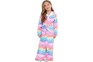 Jxstar Girls Bathrobes Kids Long Hooded Robes Plush Full Length Coral Fleece Pajamas Sleepwear