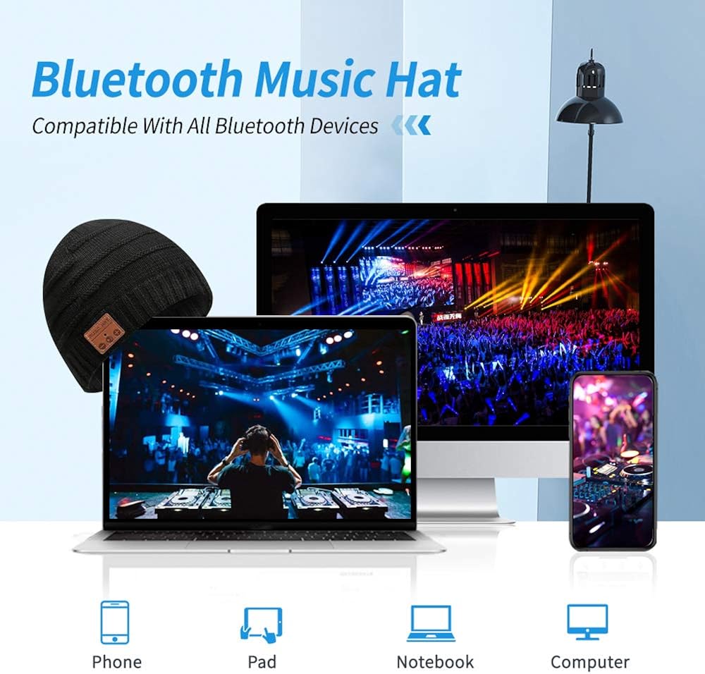 Bluetooth Beanie for Men Wireless Beanie Hat Knit Winter Hat Beanie for Men Women, Upgrade V5.0 Music Hat Black Beanie Bluetooth Hat, Unique Christmas Tech Gifts for Men Women Boys Girls Dad Kids: Clothing