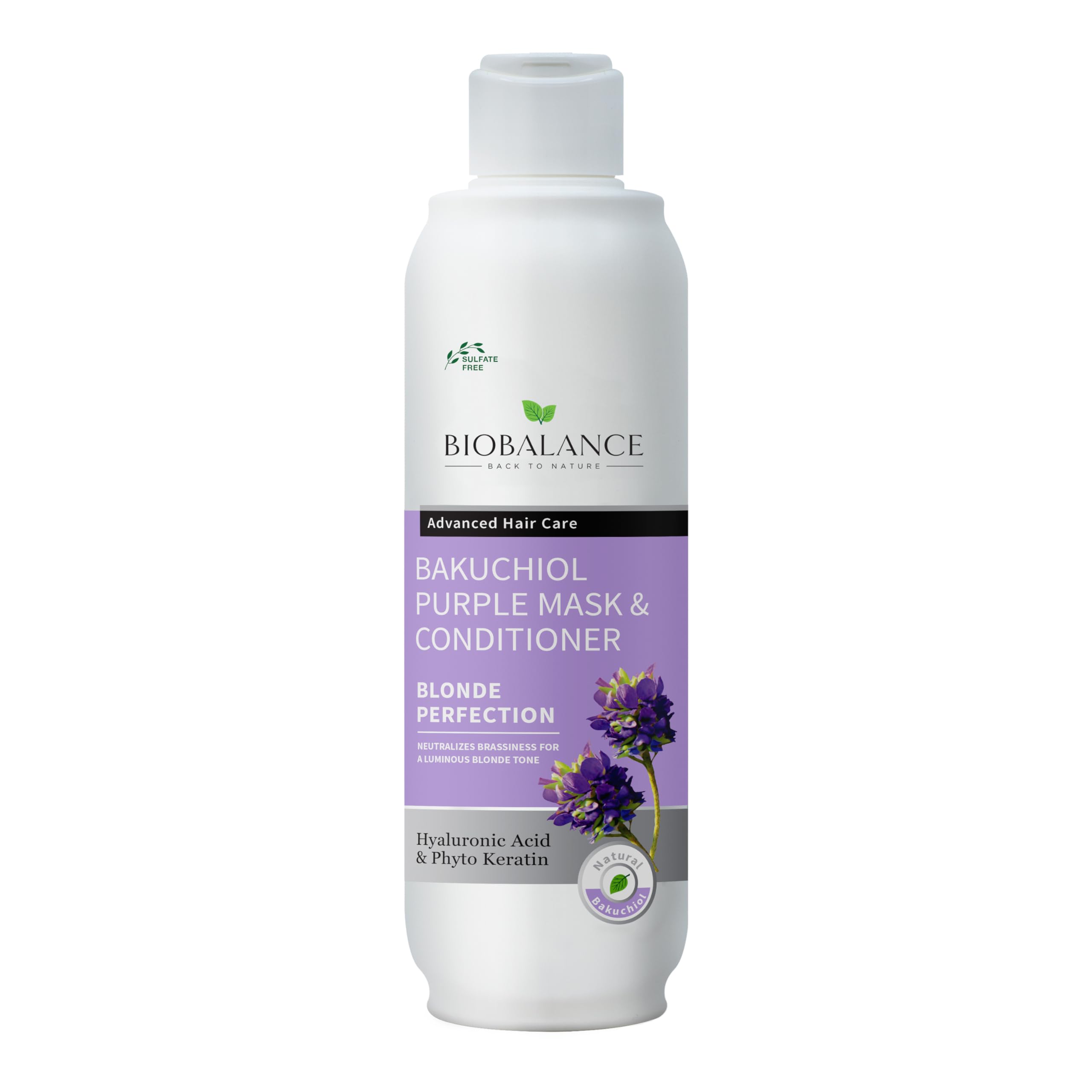 BioBalance Bakuchiol Purple Mask & Conditioner | 330ml | Toning Purple Conditioner | Neutralise Yellow & Brassy Tones | Perfect for Blonde, Platinum & Grey Hair | Anti Dandruff | Sulphate Free