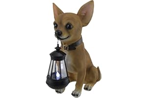 ZECKOS Little Light Keeper: Chihuahua Statue with LED Lantern - Outdoor Decor Figurine for Garden, Patio, and Yard Accent Lighting - Obedient Companion for a Warm Welcome