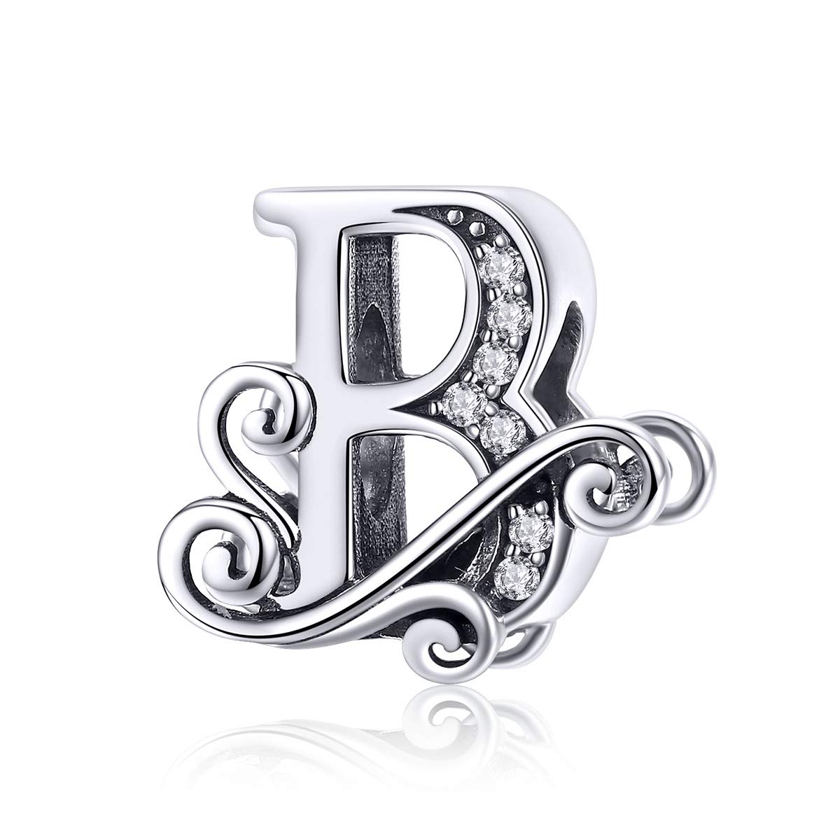Letter Alphabet Charm 925 Sterling Silver B Charms Word Charm Anniversary Charm for Pandora Charm Bracelet (B)