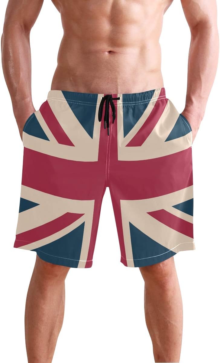 Mens Swim Trunks I Love The UK Vintage British Flag Beach Board Shorts