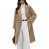ELLEVEN Womens Long Winter Coat Wool Double Breasted Notch Lapel Peacoat Long Sleeve Trench Coat Casual Outfits with Pocket