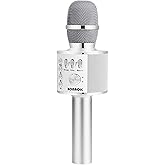 BONAOK Wireless Bluetooth Karaoke Microphone,3-in-1 Portable Handheld Mic Speaker for All Smartphones,Gifts for Kids Adults All Age Q37(Silver)