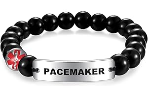 COMTRUDE COMTRUD Medical ID Bracelet Stainless Steel Bend Brand ID Tag for Men Women Obsidian Medical Alert Beaded Bracelet Personalized Customized Jewelry Gift