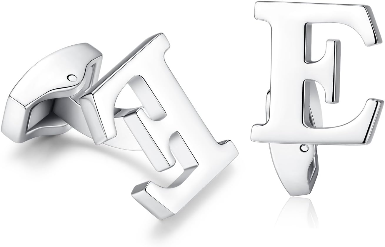Hanana Initial Alphabet Letter Cufflinks for Men Shirt, Silver Stainless Steel, for Business Wedding A to Z