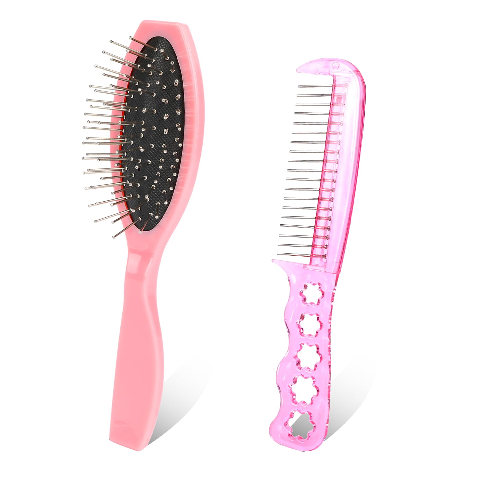 Hair Extension Brushes, 2 Pieces Wig Brush for Synthetic Wigs, Portable Metal Wire Wet Hair Comb, Professional Stainless Steel Teeth for Women Girls Human Hair, Pink