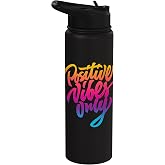 Positive Vibes Only Colorful Retro Typography Stainless Steel Insulated Water Bottle