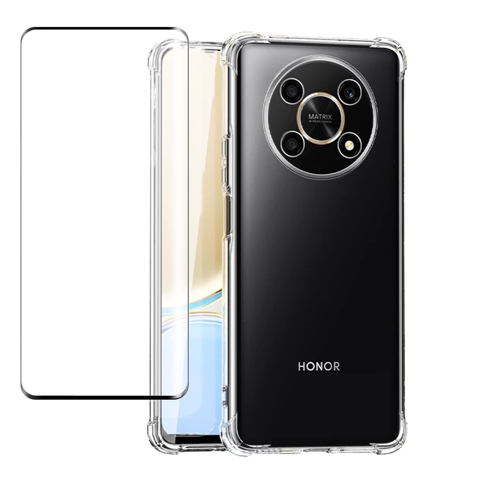 KZIOACSH Clear Case for Honor Magic 4 Pro 5G, Ultra Thin Crystal Anti-Scratch Bumper Cover Reinforced Corner Shockproof Transparent Phone Case with 3D Edge Screen Protector for Honor Magic 4 Pro 5G