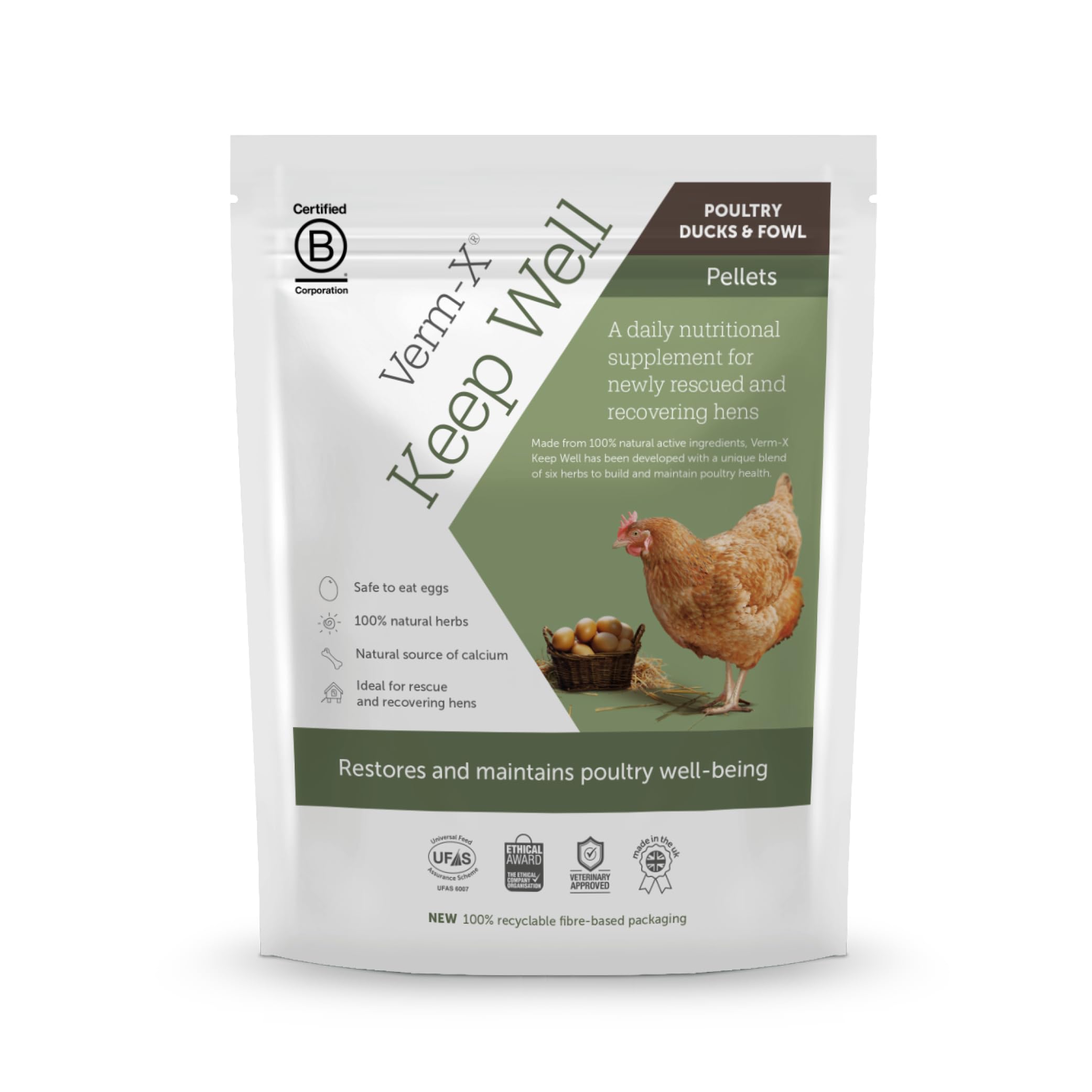 Verm-X Keep Well Pellets for Poultry, Chickens, Ducks & Fowl, All Natural Ingredients, Helps Restore & Maintain Poultry Well-Being, Safe to Eat Eggs Whilst Feeding - 250g
