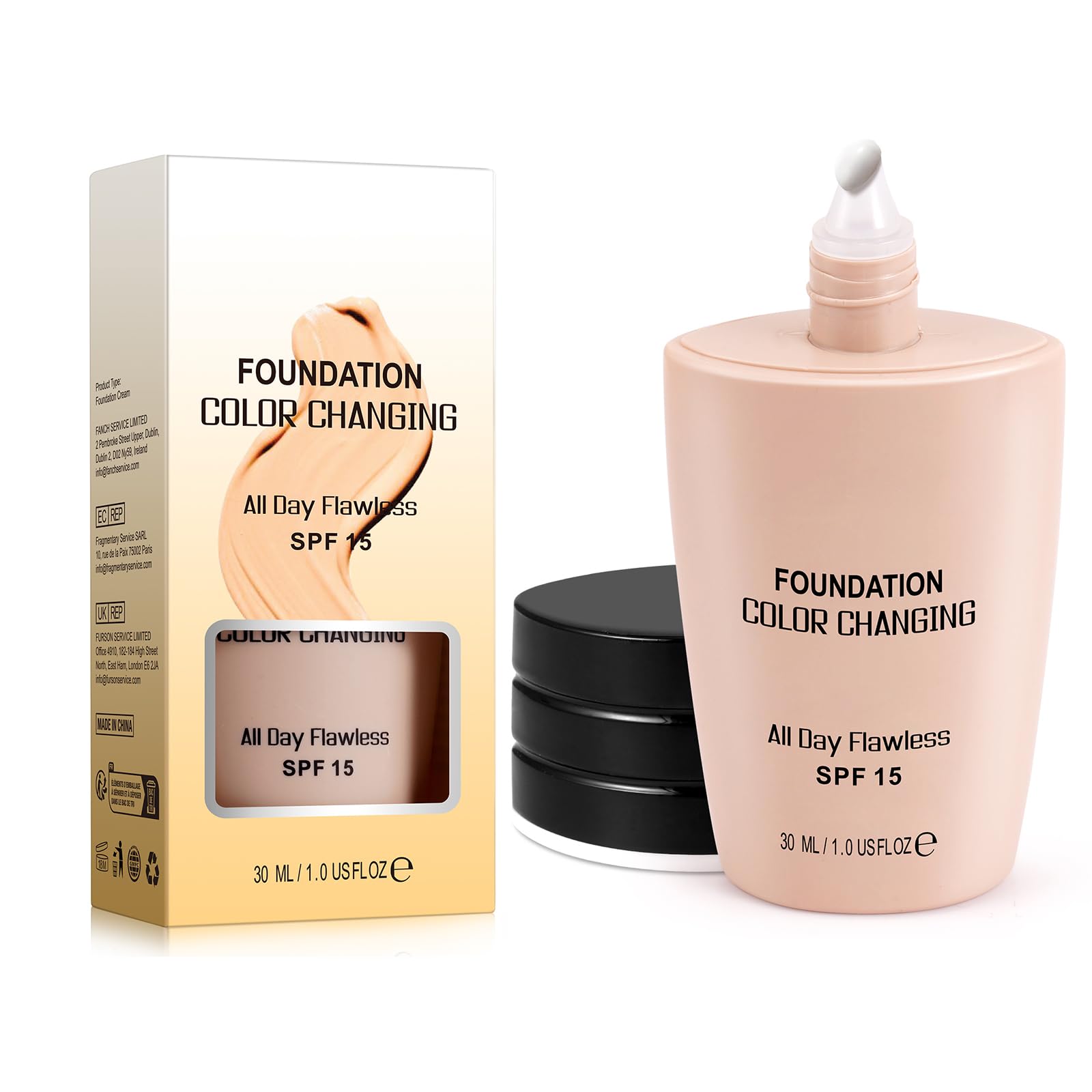 Color Changing Foundation, Face Cover Concealer Cream, Warm Skin Tone Foundation, Moisturizing Liquid Foundation Makeup Base, Waterproof Poreless Foundation SPF15, Pack of 1 (B, 30ML)