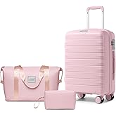 LARVENDER Luggage Sets 3 Piece with Duffel Bag Hardside PP Carry On Suitcase with 360° Spinner Wheels TSA Lock Luggage Sets for Women, Orchid Pink