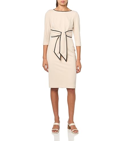 adrianna papell knit crepe tie knee length sheath dress Women's Tiered Sleeve Cherry Blossom 2 at Amazon Women's Clothing store custom_Summer Wedding Shop