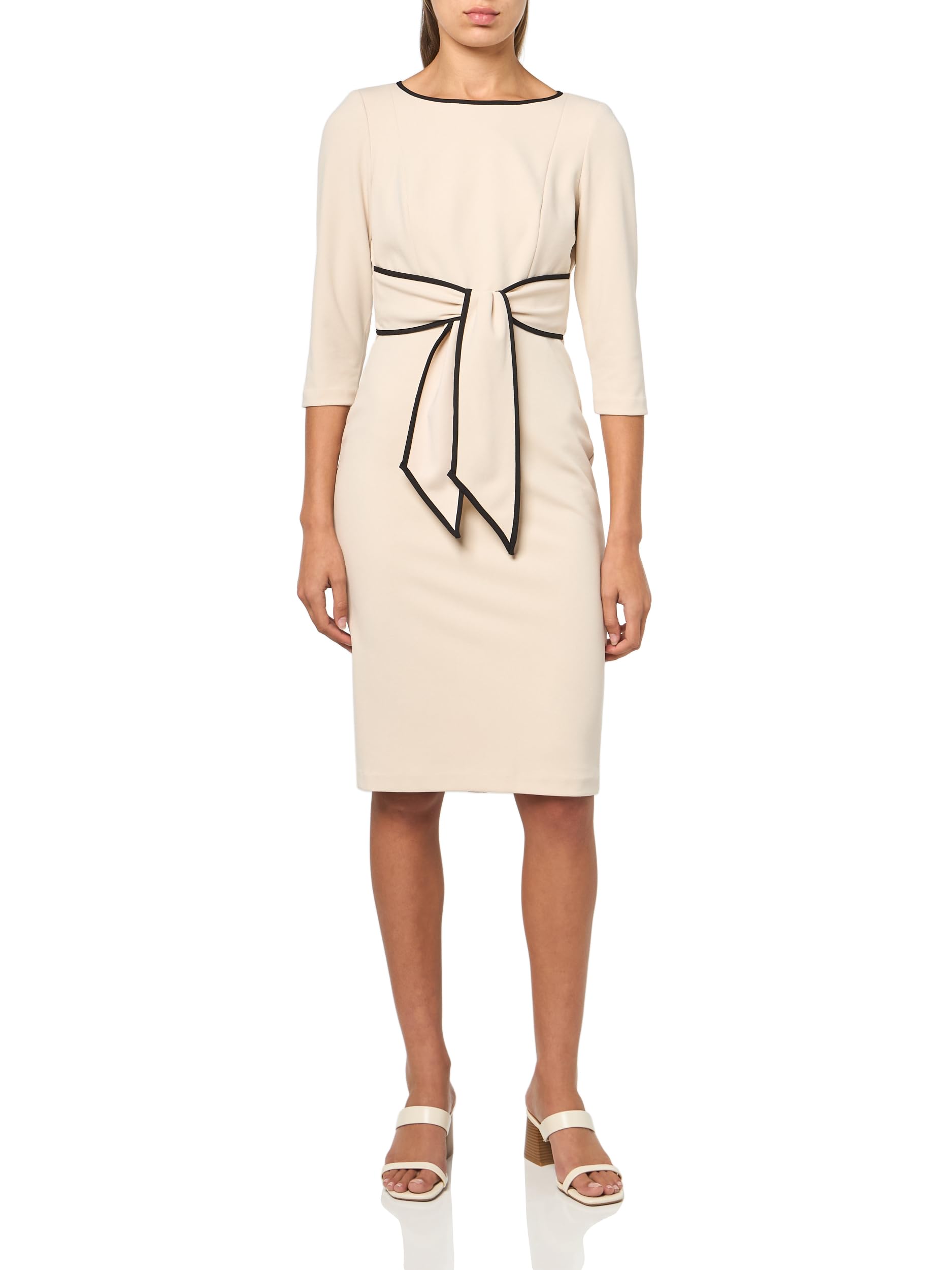 Adrianna Papell Women’s Tipped Crepe Tie Dress, Alabaster/Black