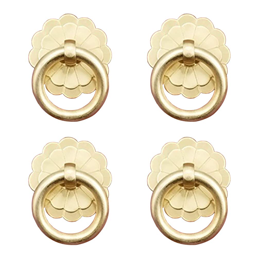 Tiazza 4Pcs Antique Brass Ring Pulls Handle Kitchen Cabinets Wardrobe Drawer Vintage Furniture Hardware Vintage Style Pull Ring (Gold) - 3cm