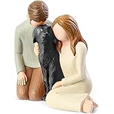 Hensonever Couple with Black Dog Figurines Ornaments, We are A Family Memorials Statues Gifts for Black Dog Lovers