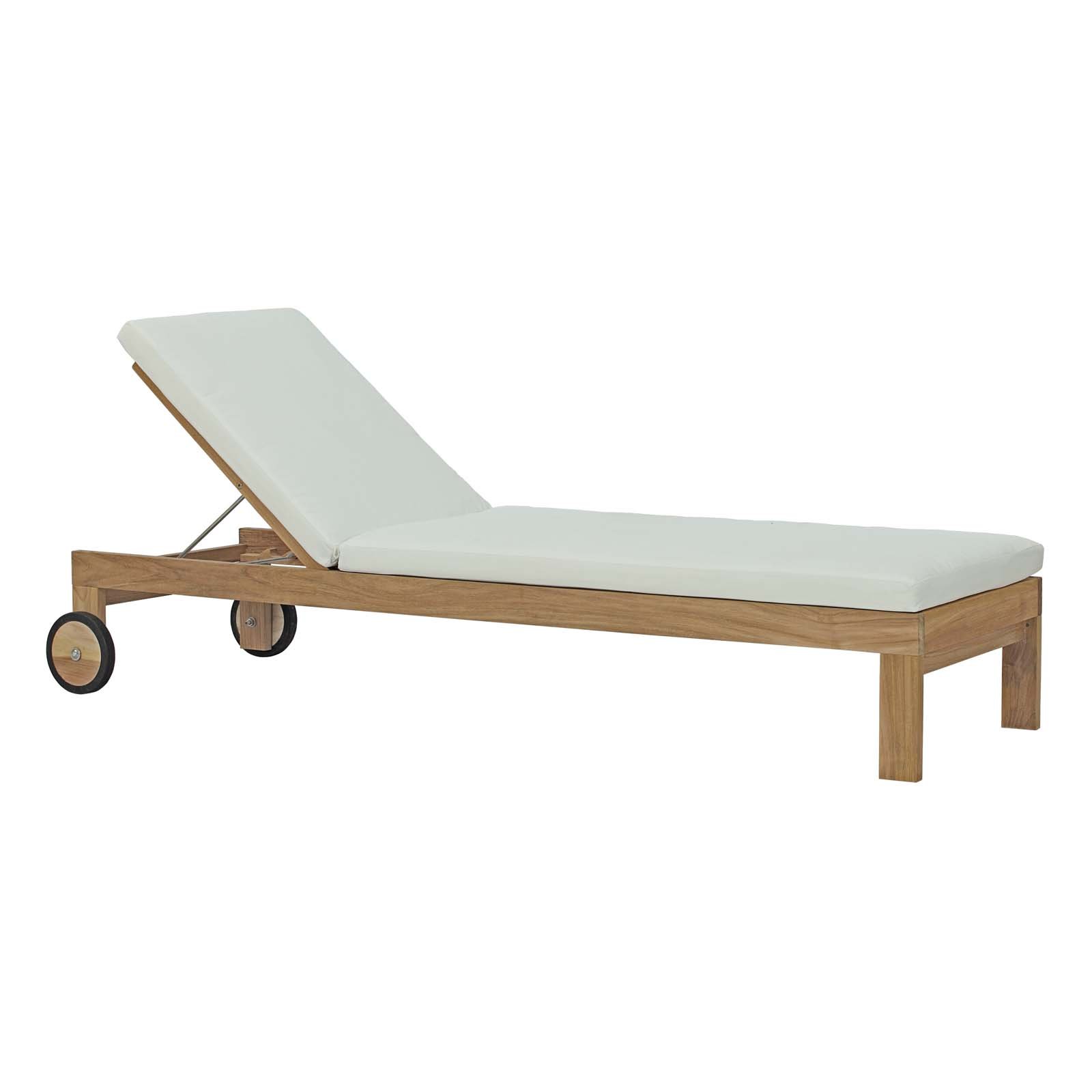 Photo 1 of Modway Upland Teak Wood Outdoor Patio Chaise Lounge Chair with Cushions in Natural White