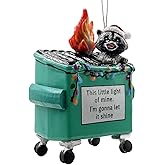 HolyHaHa Funny 3D Dumpster Fire Christmas Ornament – Glass Blown Raccoon Ornament – “This Little Light of Mine I'm Gonna Let It Shine” – Unique Holiday Tree Decoration & Gag Gift