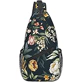 QISENTIS Floral Pattern Sling Bag for Women Crossbody Bag Watercolor Pink Blush Flower Green Leaves Branches Sling Backpack for Men Colorful Flowers Shoulder Bag Gym Sports Travel Hiking Daypack