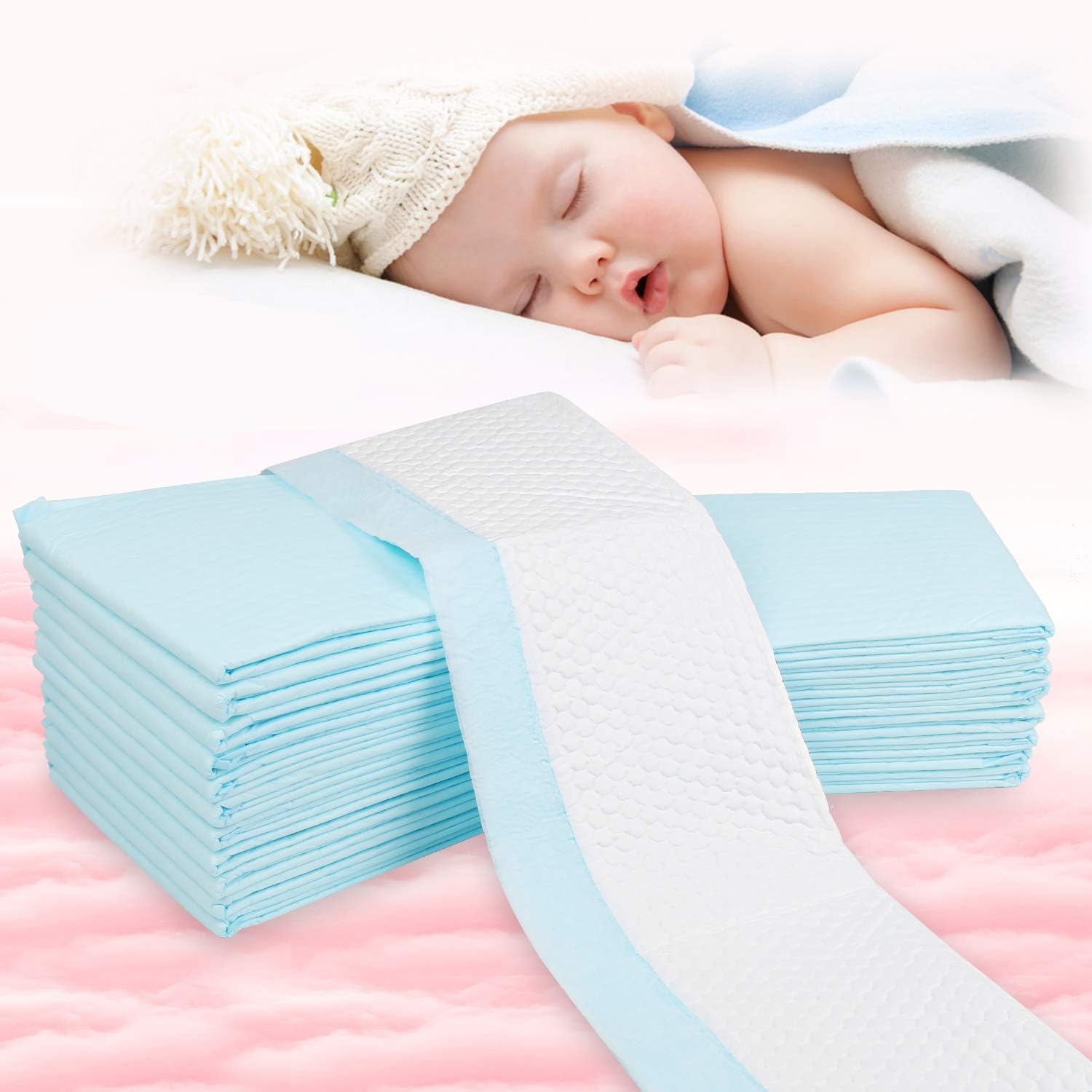 OBloved Baby Disposable Changing Pad, Soft Waterproof Leakproof Mat, Portable Diaper Changing Table & Mat, Quick Absorb Breathable Incontinence Underpads 17” x 24", 20 Pack (Blue)