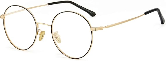 Amazon Co Jp Cyxus シクサズ ブルーライトカットメガネ Pcメガネ 視力保護 輻射防止 肌に優しい ファッション ステンレス 透明レンズ 復古円形フレーム 男女兼用 金茶色 服 ファッション小物