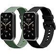 kwmobile Straps Compatible with Xiaomi Mi Band 7 Pro Straps - 2x Replacement Silicone Watch Bands - Black/Dark Green