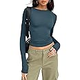 Trendy Queen Womens Long Sleeve Shirts Basic Tees Crop Tops Going Out Spring 2025 Workout Outfits Y2k Clothes