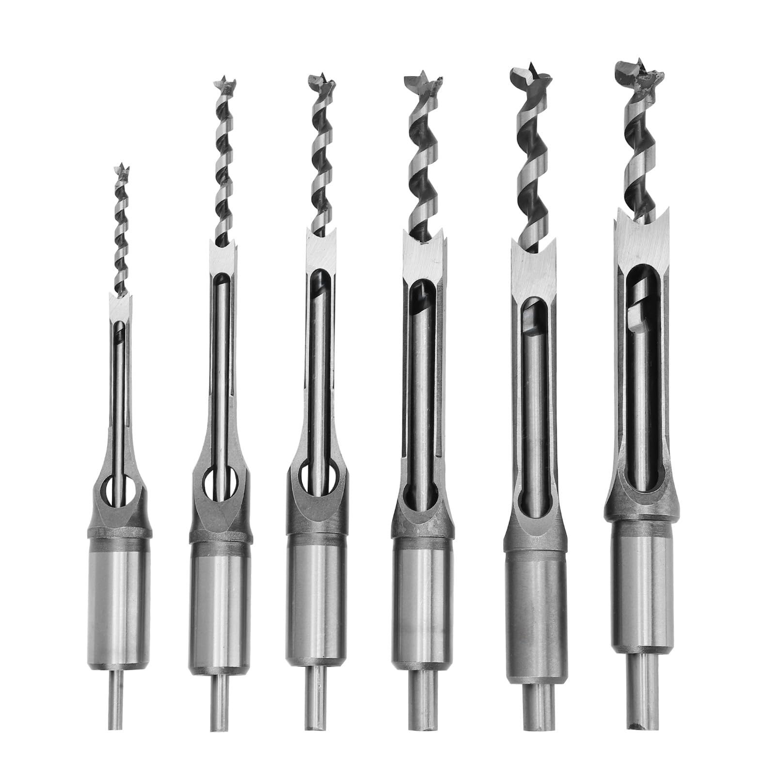 Ausla Square Hole Mortise Drill Bit Set, 6 Pieces, 6.35-15.88 mm, Woodworking Chisel Tool for Carpenter
