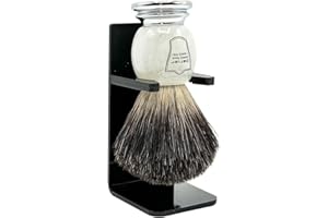 PARKER SAFETY RAZOR Parker 100% Black Badger Bristle Shaving Brush with Ivory Marbled Handle - Brush Stand Included