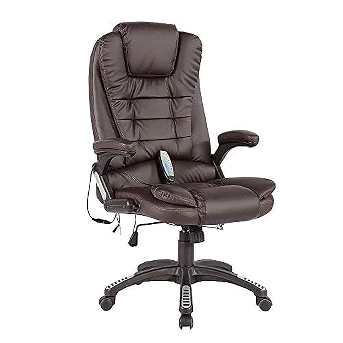 mecor Massage-Bürostuhl mit Heizung 6-Punkt-Massagesessel Relax Sessel Drehstuhl Chefsessel aus Kunstleder Braun