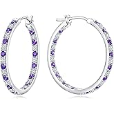 925 Sterling Silver Birthstone with Cubic Zirconia Hoop Earrings for Women fit Sensitive Ears 31mm(1.22 Inches) Large Ear Hoops(with Gift Box)