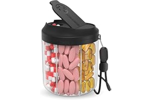 Hionxmga Pill Bottle Organizer with 7 Large Compartments, Pill Dispenser for Travel, Supplement Organizer with Anti-Mixing Design, BPA-Free Pill Container with 20 Pcs Labels, Black