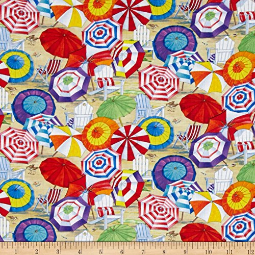 Elizabeth's Studio Beach Vista Umbrellas Sand Fabric By The Yard