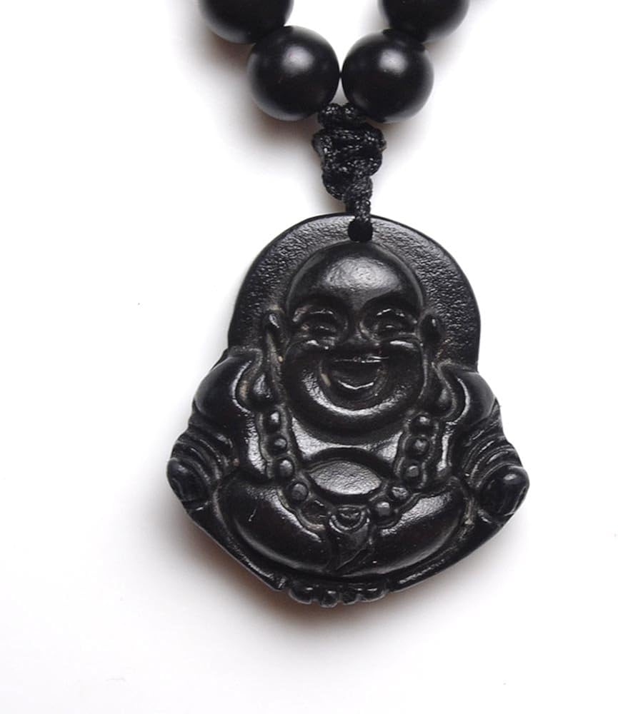 Tibetan Black Stone Carved Beads Budai Buddha Scupture