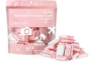 ICOTLE Compressed Towel 30 Pcs Disposable Compressed Face Towel Portable Cotton Coin Tissue Camping Towel for Travel/Home/Out