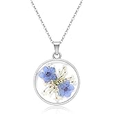 jayden Necklace for Women - Forget-Me-Not and Queen Anne's Lace Pressed Flower Necklace,Alaska State Flower,Handmade Personalized Necklaces | 18”