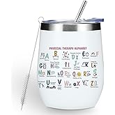 Occupational Therapy Gifts Wine Tumbler,Therapist Gifts PT Month Birthday Christmas Thank You Gift for Women PTA Physical Therapy Coffee Cup Insulated Stainless Steel 12oz Wine Glass with Lid, Straw