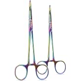 Cynamed Set of 2 Artzone Multi Color Hemostat Forceps with Serrated Jaws, Stainless Steel Rainbow Pliers - 5 inch