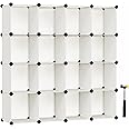 SONGMICS Cube Storage Organizer, Set of 16 Plastic Cubes, Book Shelf, Closet Organizers and Storage, Room Organization, Bedroom Living Room, 12.2 x 48.4 x 48.4 Inches, Cream White ULPC442M01