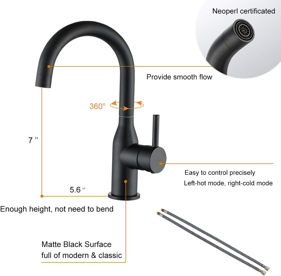 WOWOW Bathroom Faucet Kitchen Faucet Stainless Steel Single Handle Faucet Black Commercial Faucet Sink Basin Faucet High Arc 1 Modern Faucets Bar Kitchen Bathroom Faucet Lead-Free Drip-Free - - 