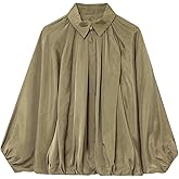 Tearsand Women's Casual Bomber Jacket Oversized Long Sleeves Outwear with Front Zip Batwing Lapel Collar OutCoat Shirts