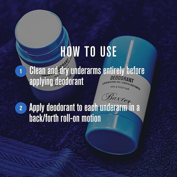 BAXTER OF CALIFORNIA ALUMINUM AND ALCOHOL FREE DEODORANT, PROTECTS FROM DEODORANT STAINS, DETOXIFIES AND CONDITIONS SENSITIVE SKIN, CLEAR STICK, CITRUS AND HERBAL-MUSK ESSENCE