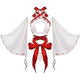 paloli Women Japanese Anime Miko Cosplay Outfit, Red And White Kimono Bra And Panty Set Witch Cosplay Costume