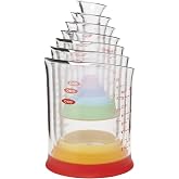 OXO Good Grips 7-Piece Nesting Measuring Beaker Set - Multicolored | Set Includes 1 Tsp To 1 Cup, Flat Base For Filling, Nest for Storage, Read from Above, Ideal for Liquids, Dishwasher Safe