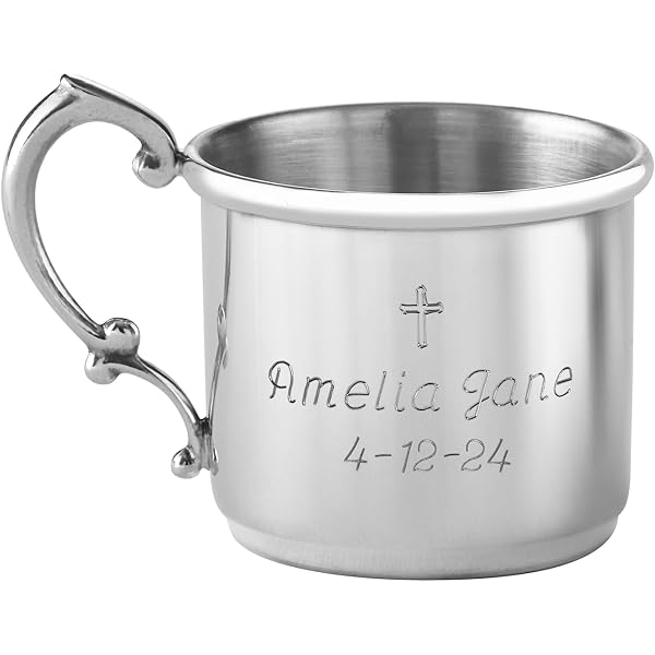 Cunill Personalized Silverplate Baby Cup – Beaded Design, Engravable, Gift Boxed